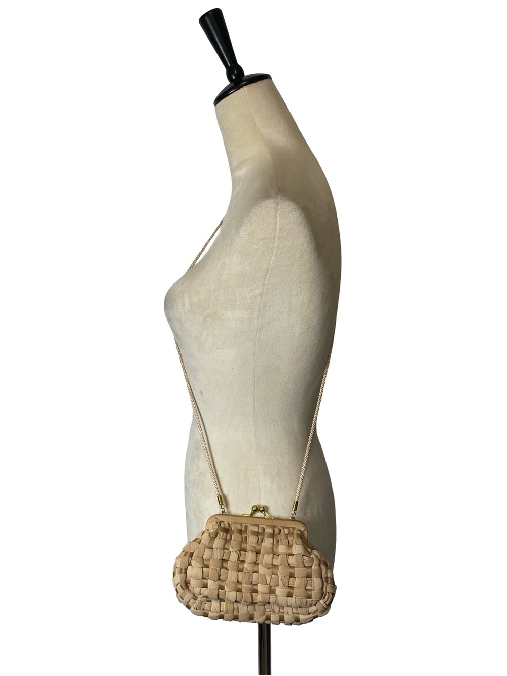 Kate Landry woven beige evening bag with a gold clasp